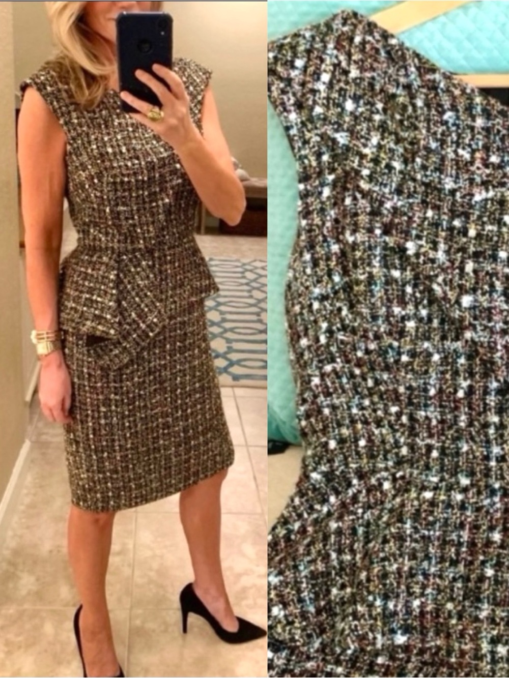 Eliza J Tweed Glitter Gray Sparkle Peplum Dress